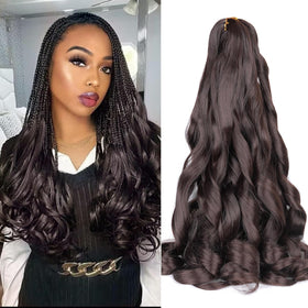 Luoyudu French Curly Braiding Hair 24 Inch #4 Brown front view