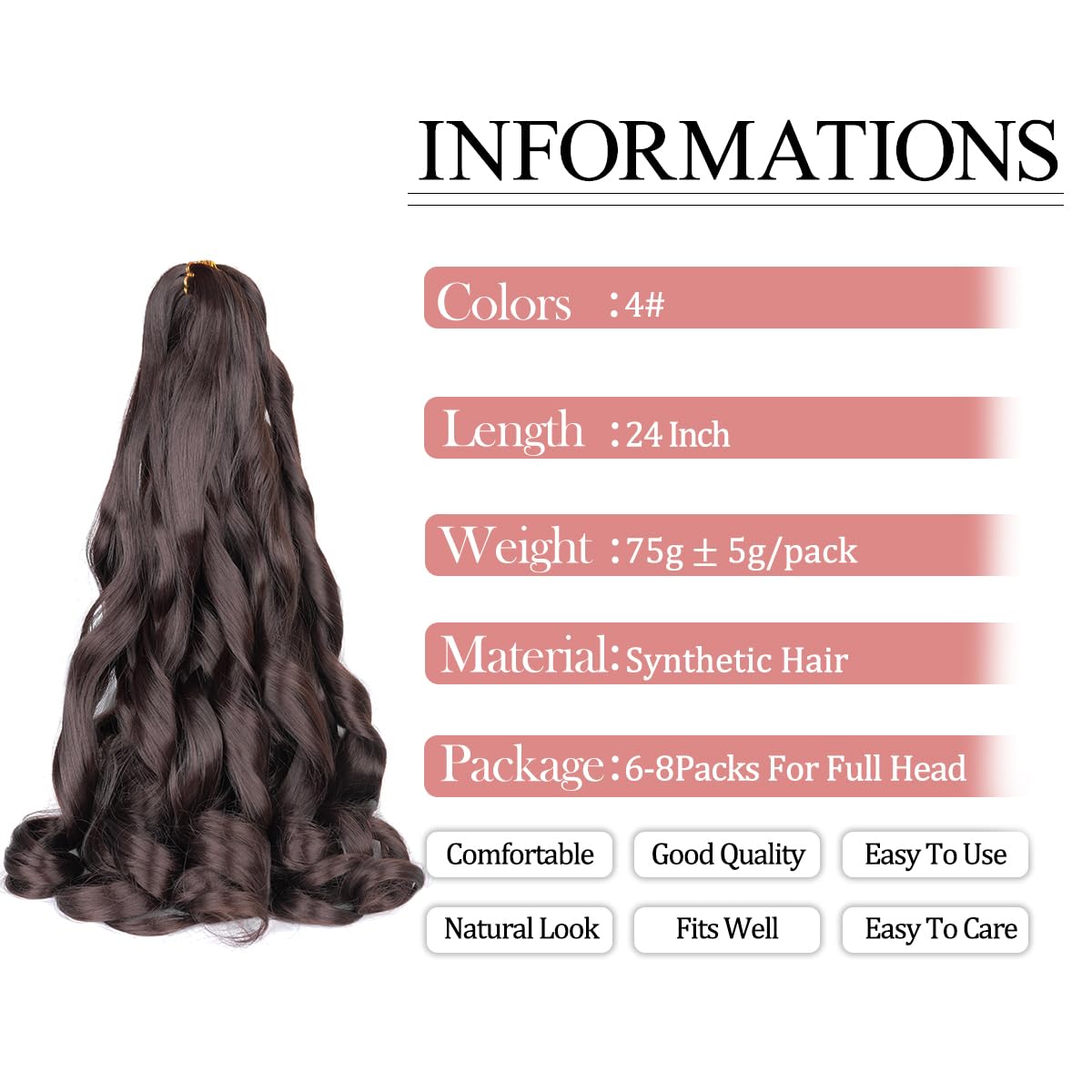 Luoyudu French Curly Braiding Hair 24 Inch #4 Brown packaging