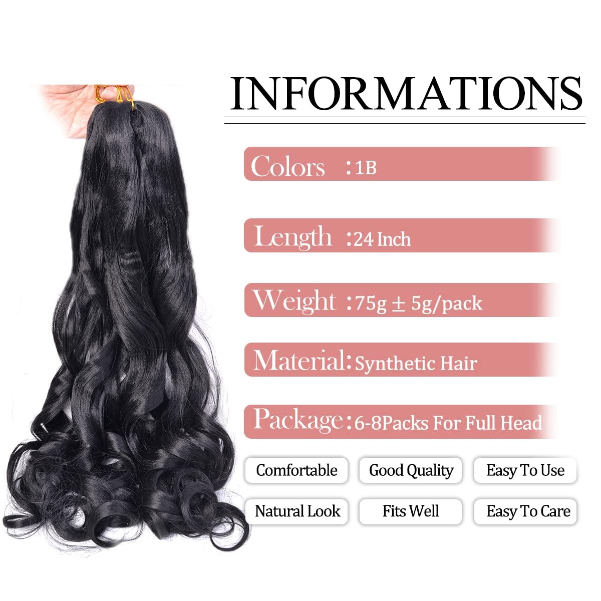 Luoyudu French Curly Braiding Hair 24 Inch side view