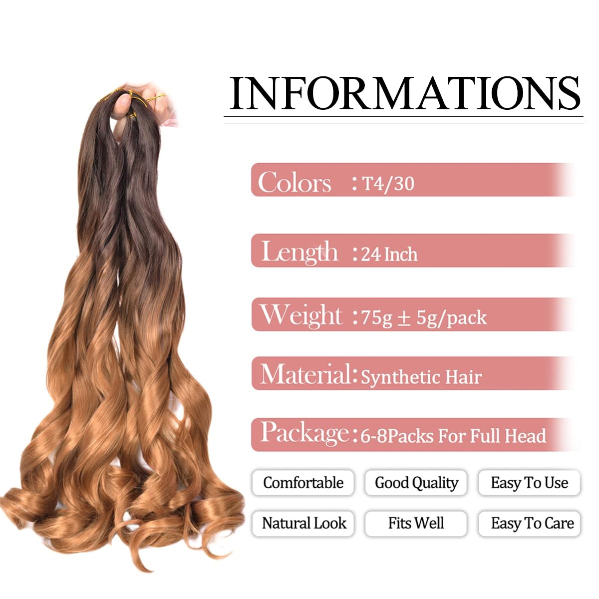 Luoyudu French Curly Braiding Hair 24 Inch T4/30 side view