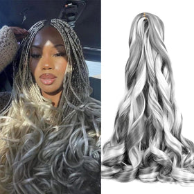 Luoyudu French Curly Braiding Hair 8-Pack Dark Grey and Light Grey front view