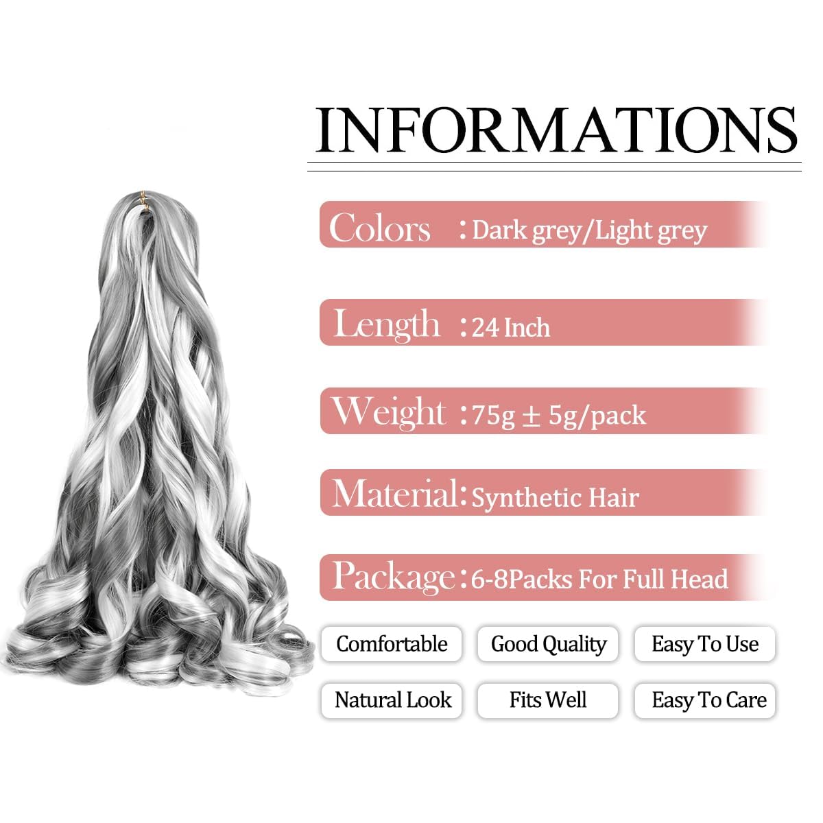 Luoyudu French Curly Braiding Hair 8-Pack Dark Grey and Light Grey packaging