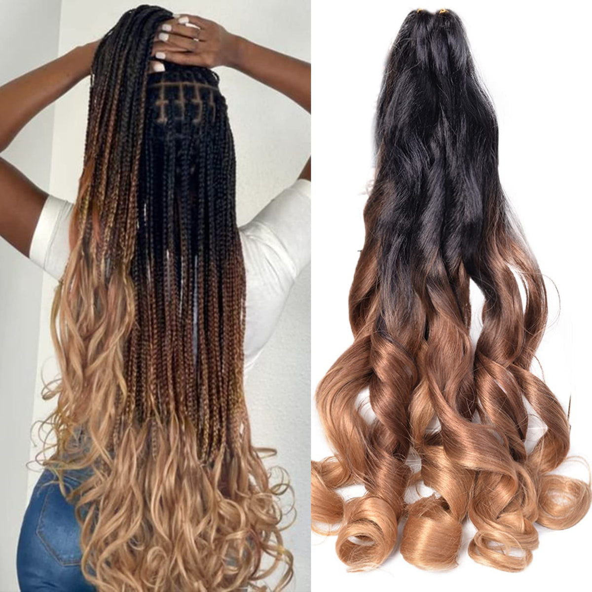 Luoyudu French Curly Braiding Hair Pre-Stretched #C14 front view