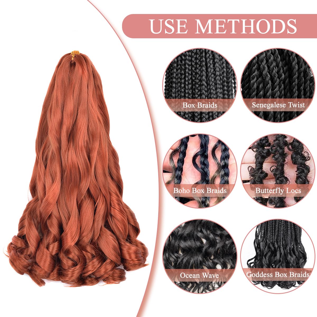 Luoyudu Ginger French Curl Braiding Hair 18 Inch close-up of curls