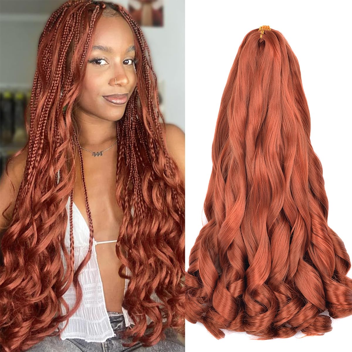 Luoyudu Ginger French Curl Braiding Hair 18 Inch front view