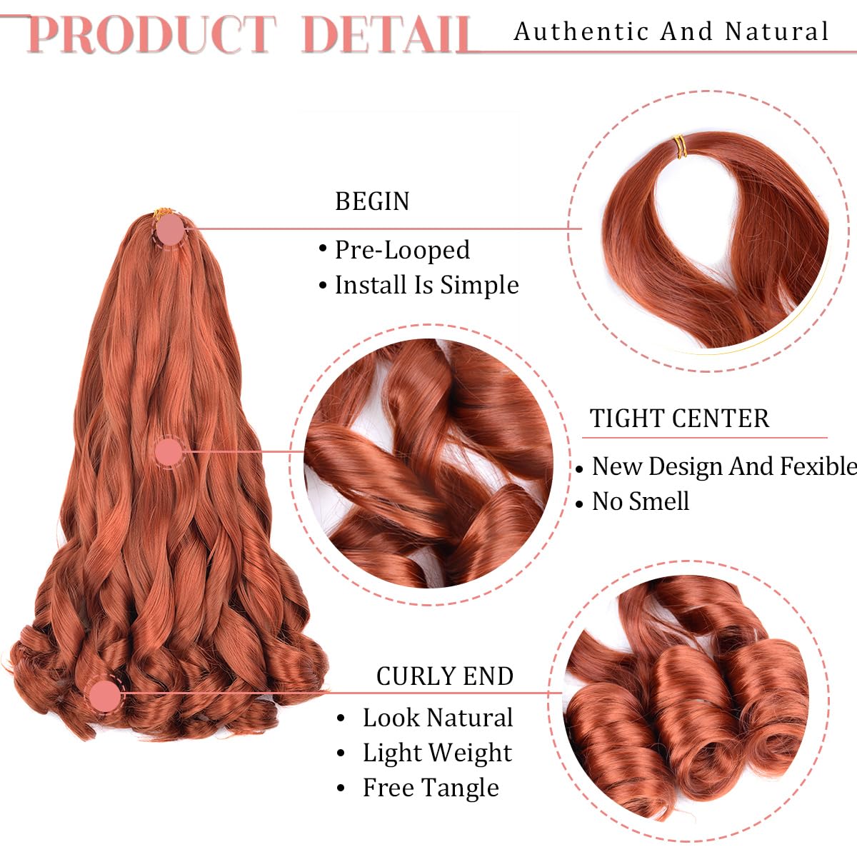 Luoyudu Ginger French Curl Braiding Hair 18 Inch packaging