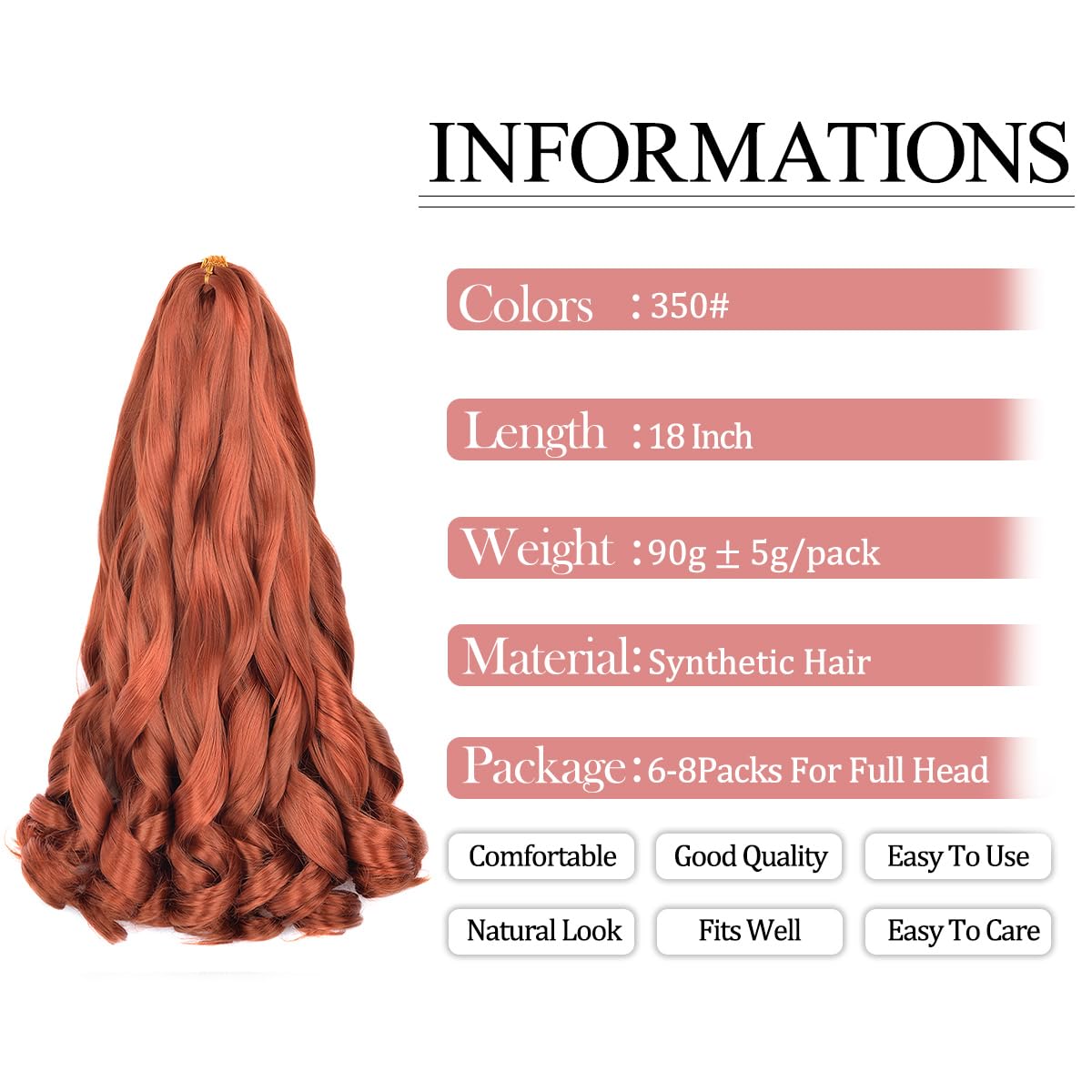 Luoyudu Ginger French Curl Braiding Hair 18 Inch side view