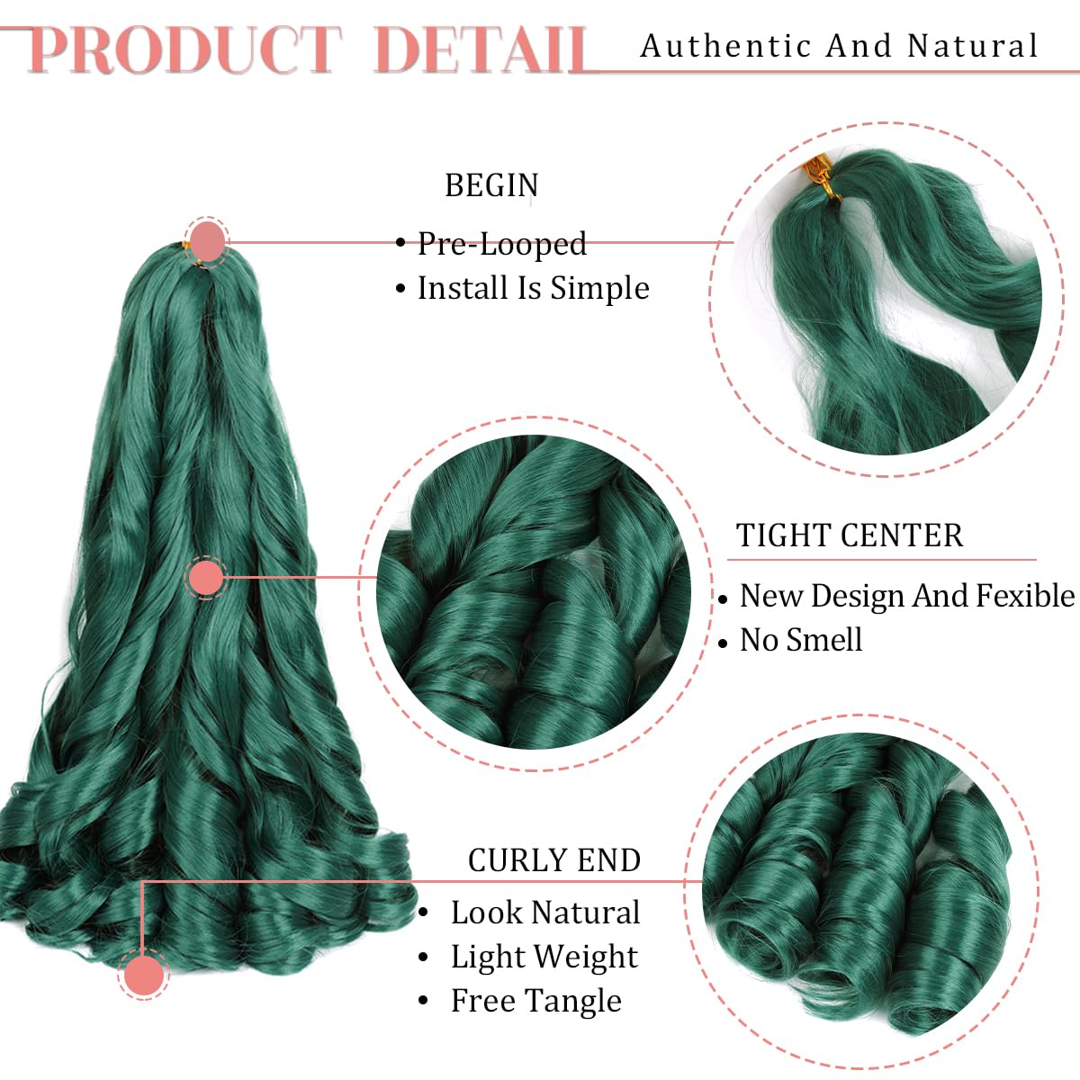 Luoyudu Green French Curl Braiding Hair Extensions close-up of curls