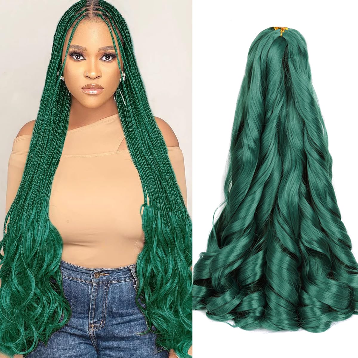 Luoyudu Green French Curl Braiding Hair Extensions front view