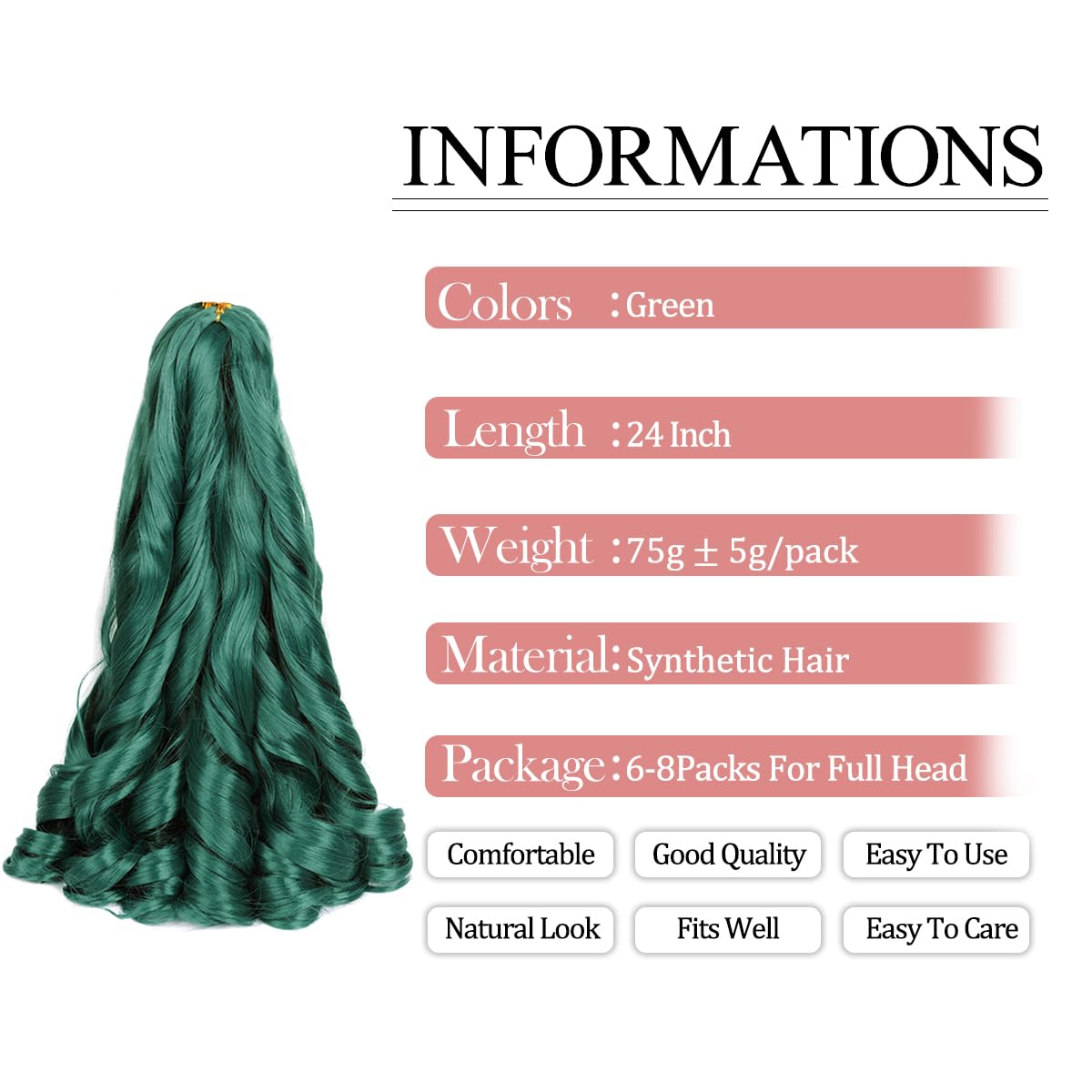 Luoyudu Green French Curl Braiding Hair Extensions pack contents