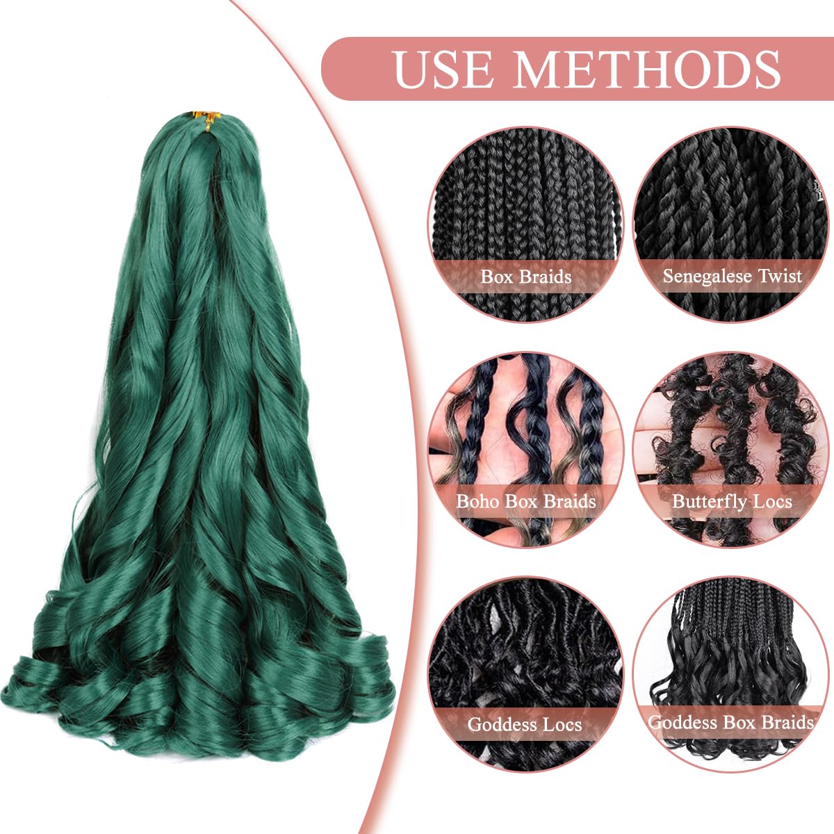 Luoyudu Green French Curl Braiding Hair Extensions styled in Box Braids