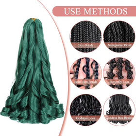 Luoyudu Green French Curl Braiding Hair Extensions styled in Box Braids