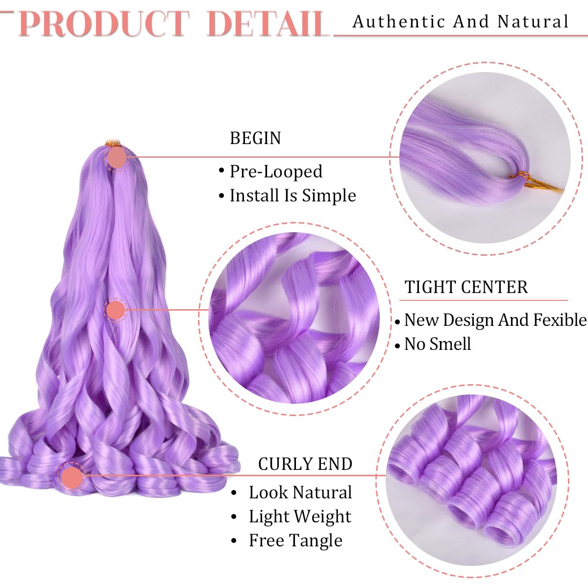 Luoyudu Light Purple French Curl Braiding Hair in packaging