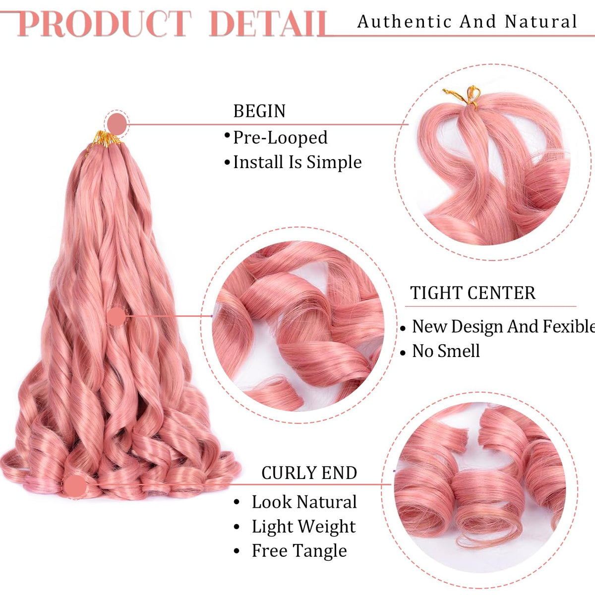 Luoyudu Ombre Pink French Curl Braiding Hair close-up of curls