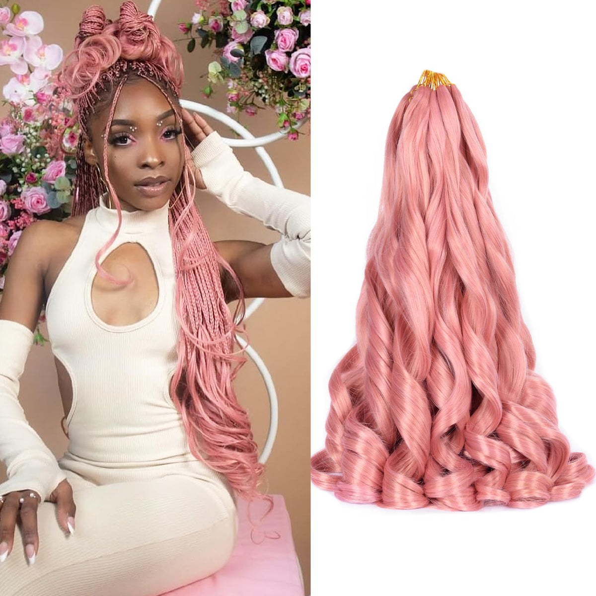 Luoyudu Ombre Pink French Curl Braiding Hair front view