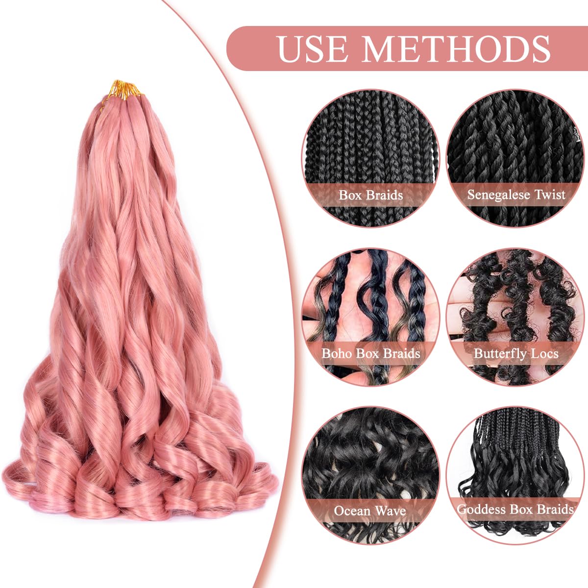 Luoyudu Ombre Pink French Curl Braiding Hair styled in box braids