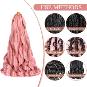 Luoyudu Ombre Pink French Curl Braiding Hair styled in box braids