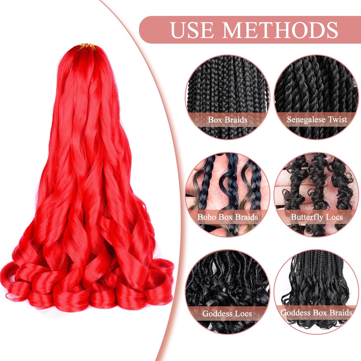 Luoyudu Red French Curl Braiding Hair 24 inch with spray bottle