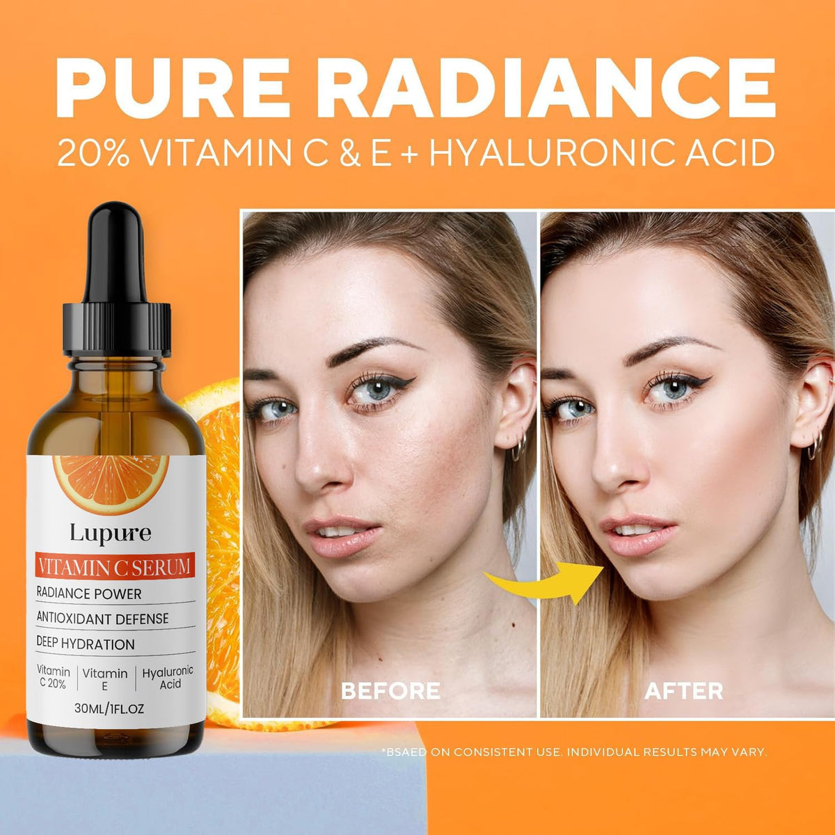 Lupure Vitamin C Face Serum 20% application on skin