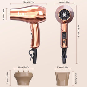 LURA Mini Hair Dryer with accessories laid out