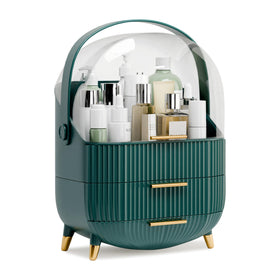 lurcns Makeup Organizer dark green front view with lid