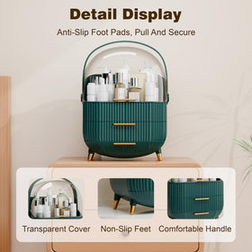 lurcns Makeup Organizer dark green side view showing drawers