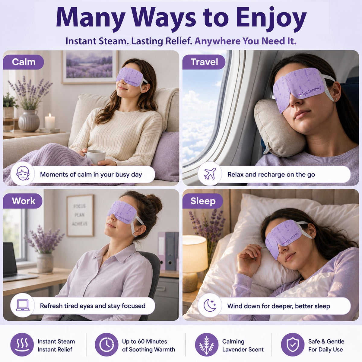 Lure Essentials Eye Serenity Steam Eye Mask being used on eyes