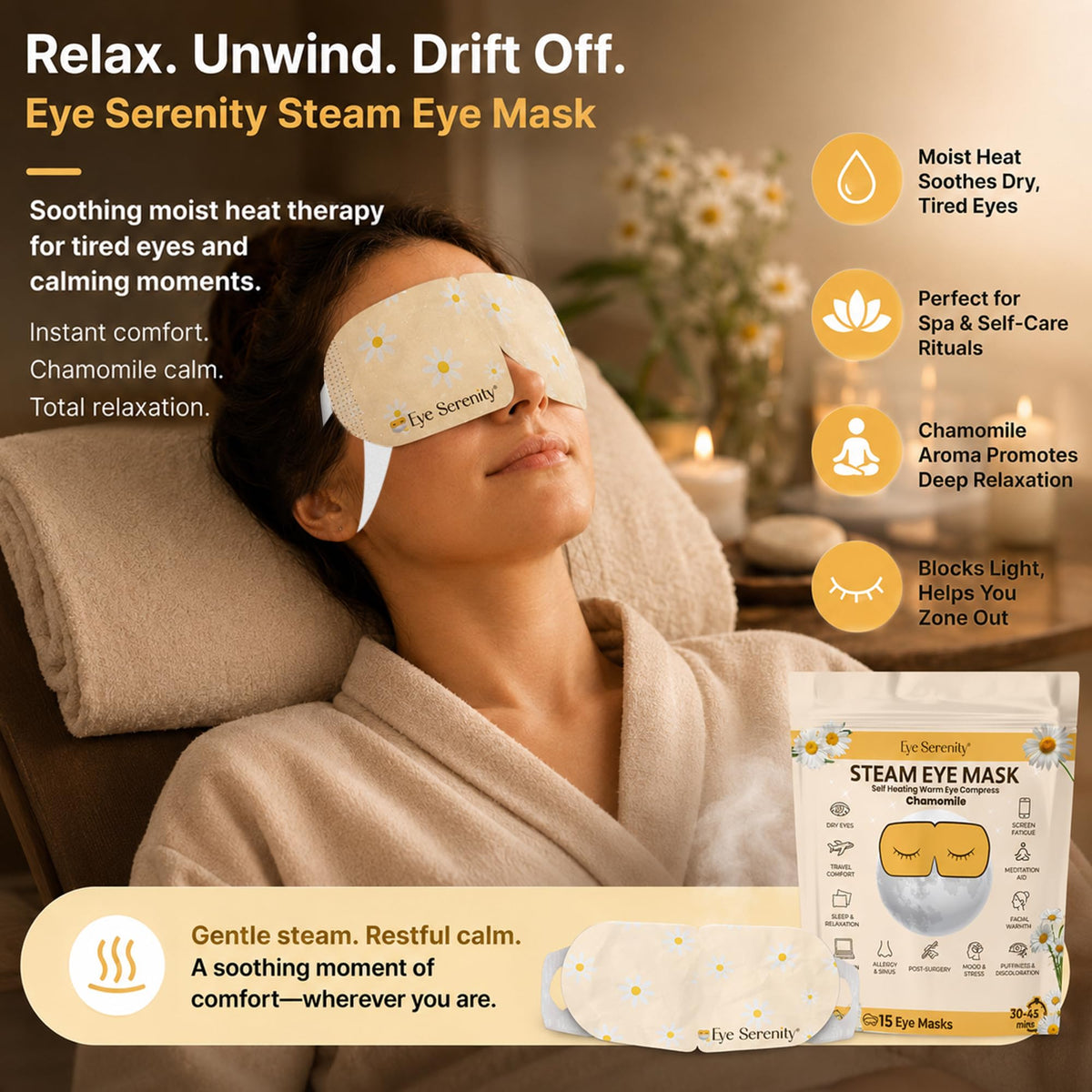 Lure Essentials Eye Serenity Steam Eye Mask showing individual packaging