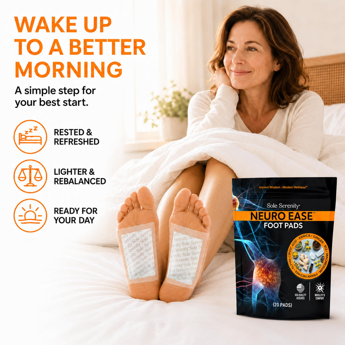 Lure Essentials NeuroEase Nighttime Foot Pads in use on feet
