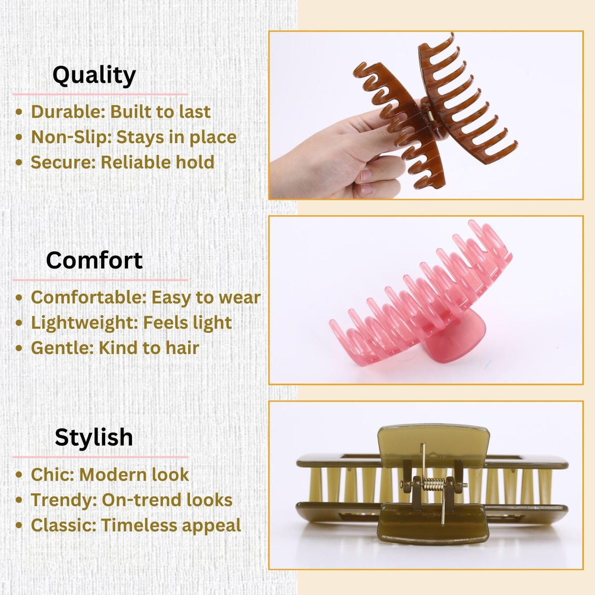 LuSeren hair clip on a model's hair showcasing use