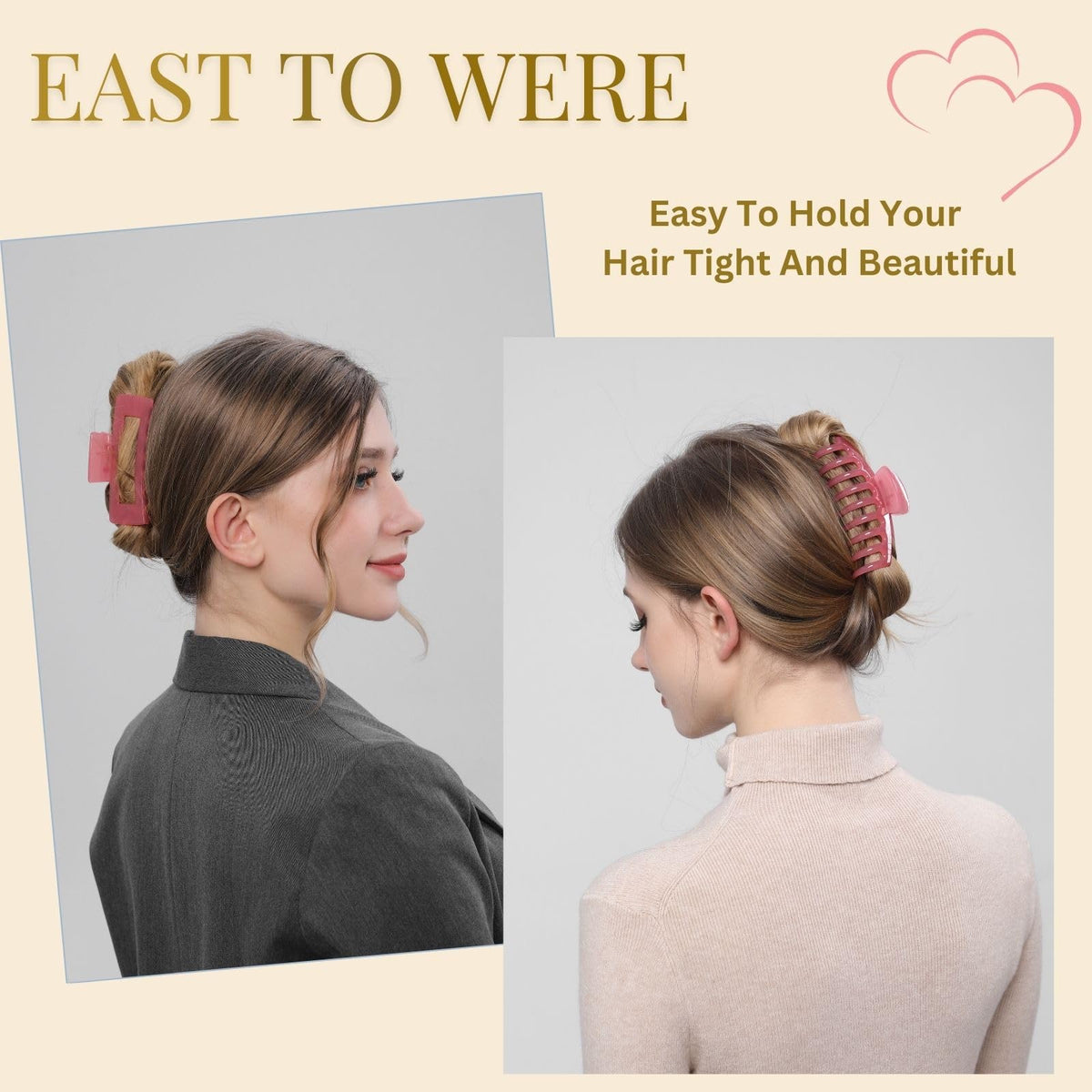 LuSeren hair clips held in hand to show size