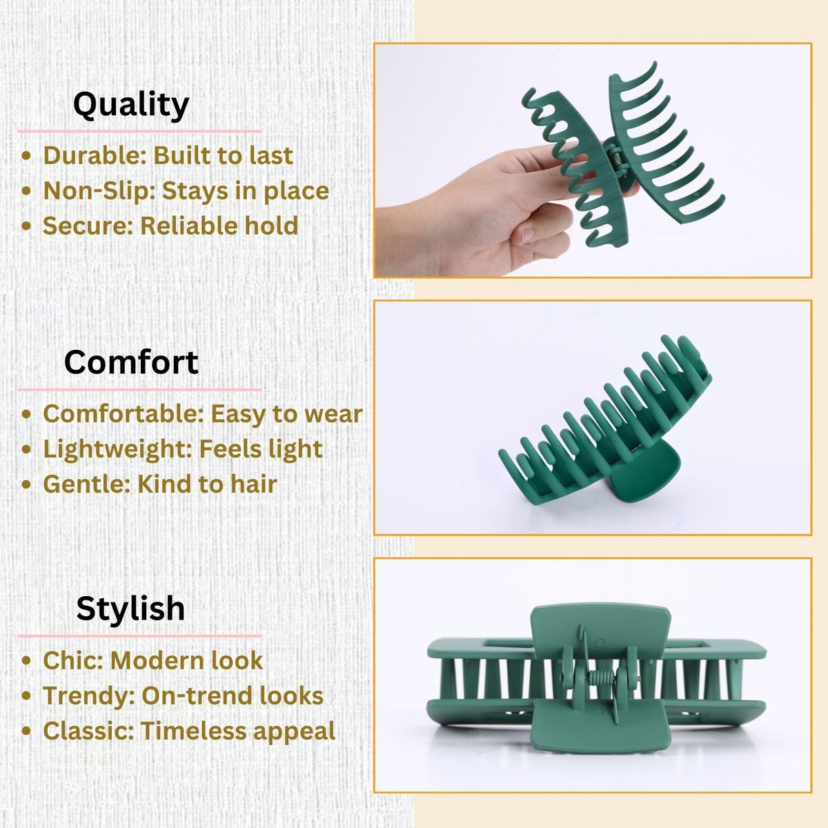 LuSeren hair clips showing non-slip grip