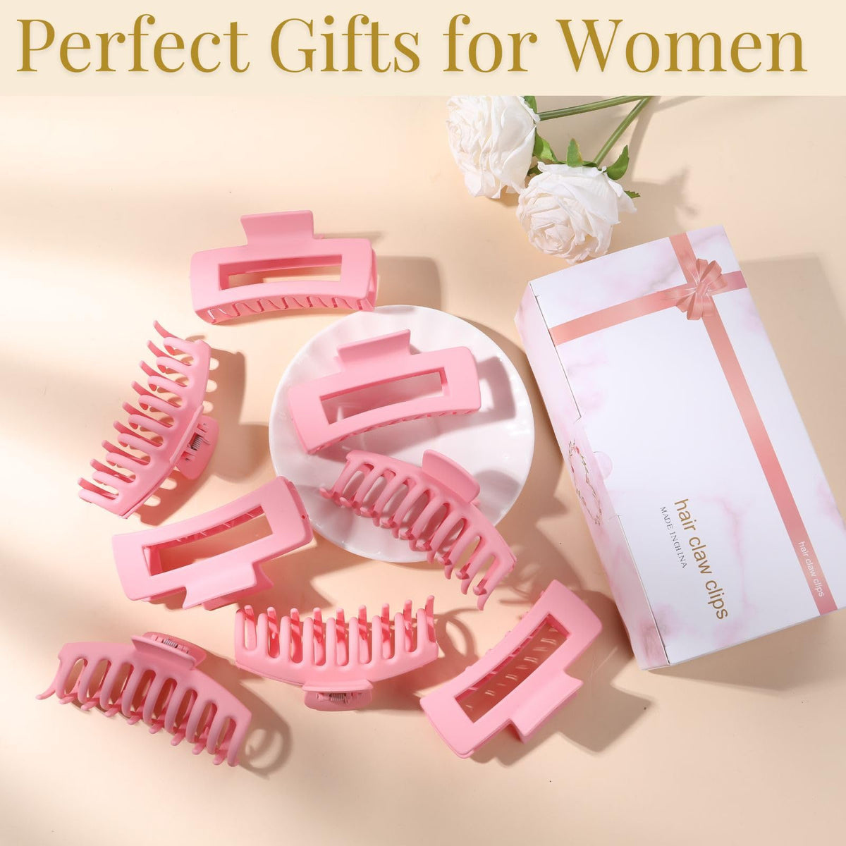 LuSeren Pink Hair Clips displayed in gift box