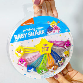 LUV HER Baby Shark Kids Hair Clips with a playful background
