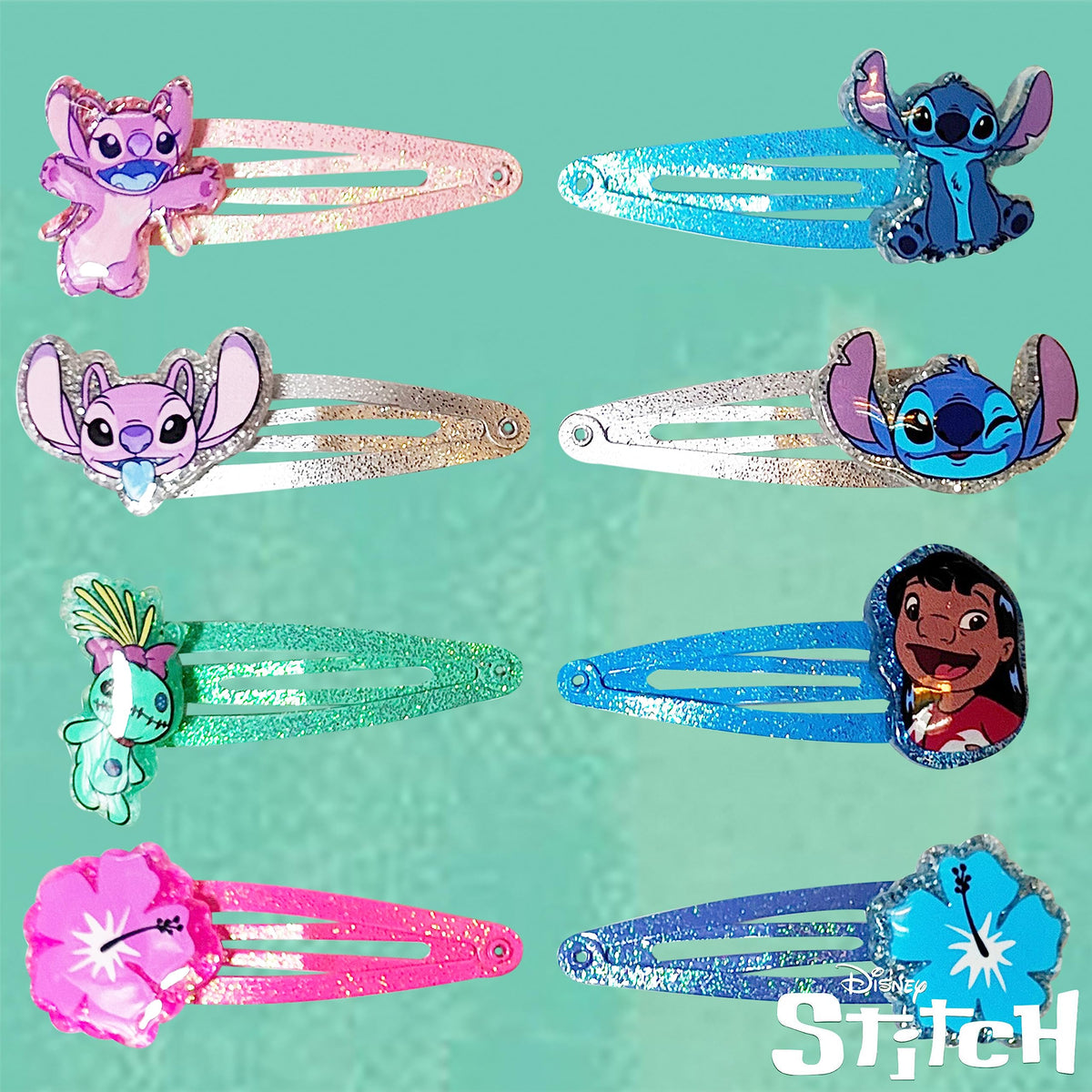 LUV HER Disney Stitch colourful snap clips arranged neatly