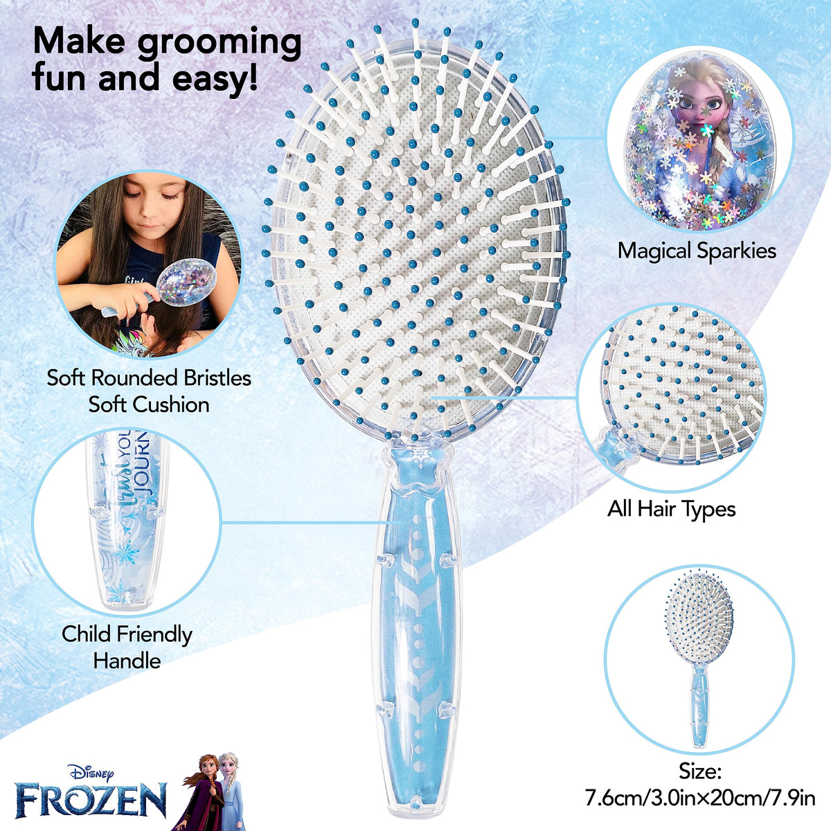 LUV HER Frozen II Hair Brush in a child's hand