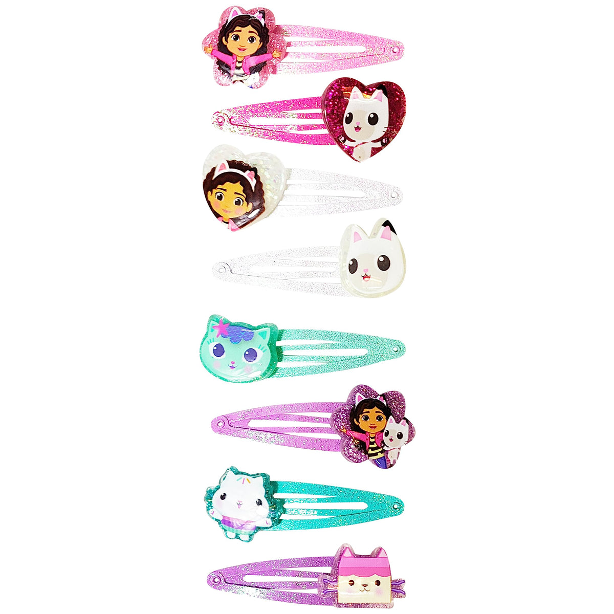 LUV HER Gabby's Dollhouse hair clips in a child's hand
