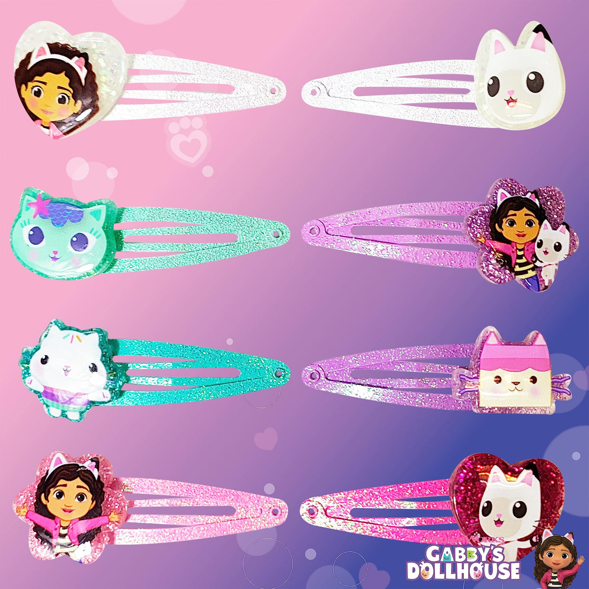 LUV HER Gabby's Dollhouse hair clips pack with 8 colourful clips