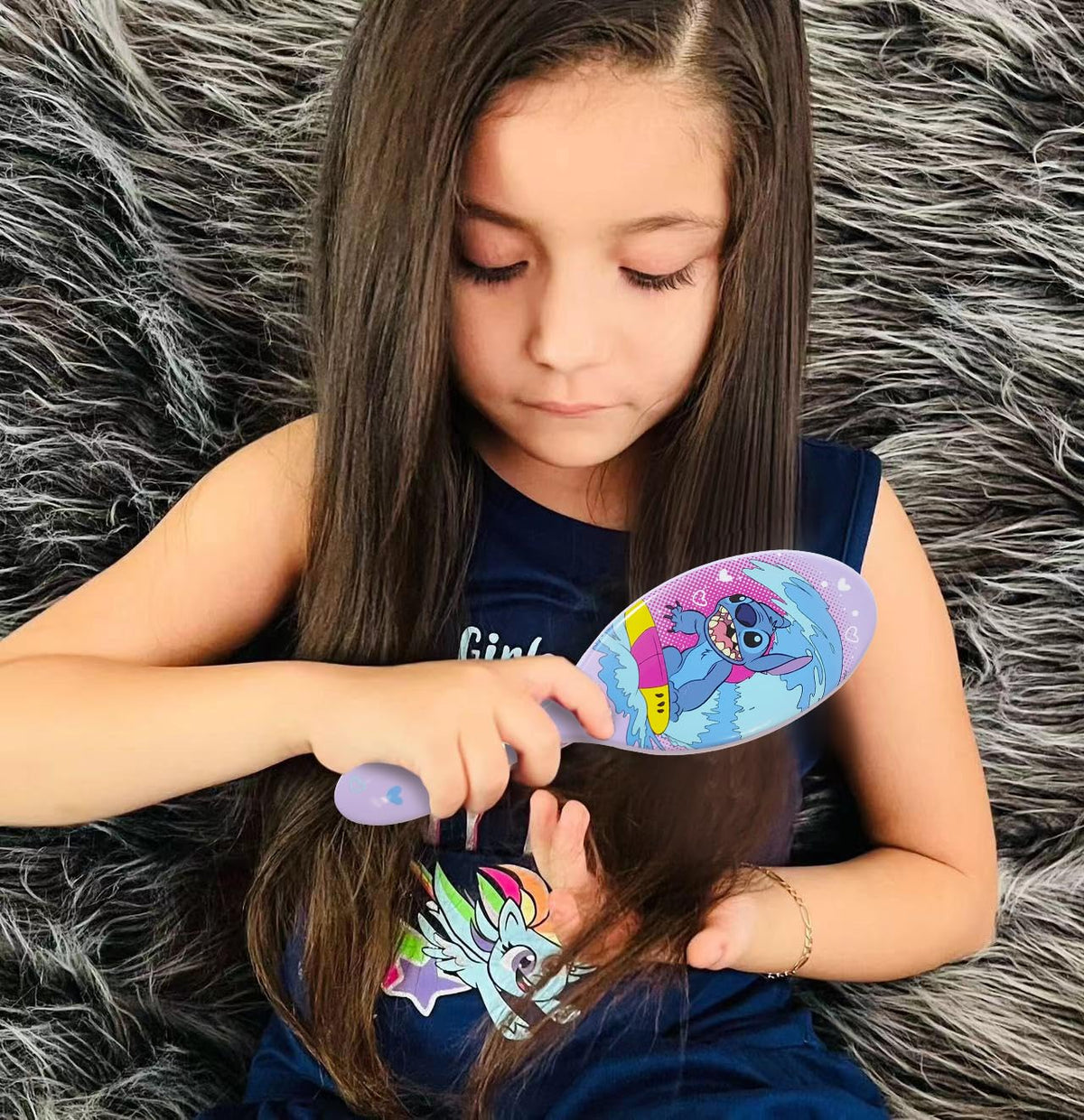 LUV HER hairbrush showing rounded bristles and kid-friendly handle
