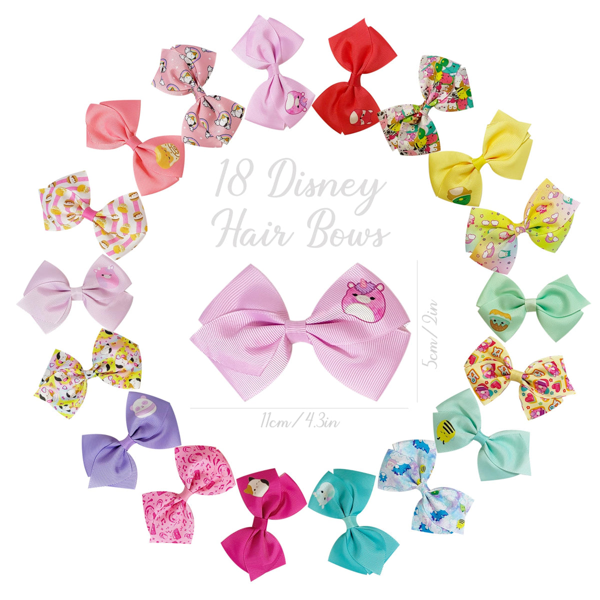 LUV HER Squishmallows hair bow clips displayed in a string bag