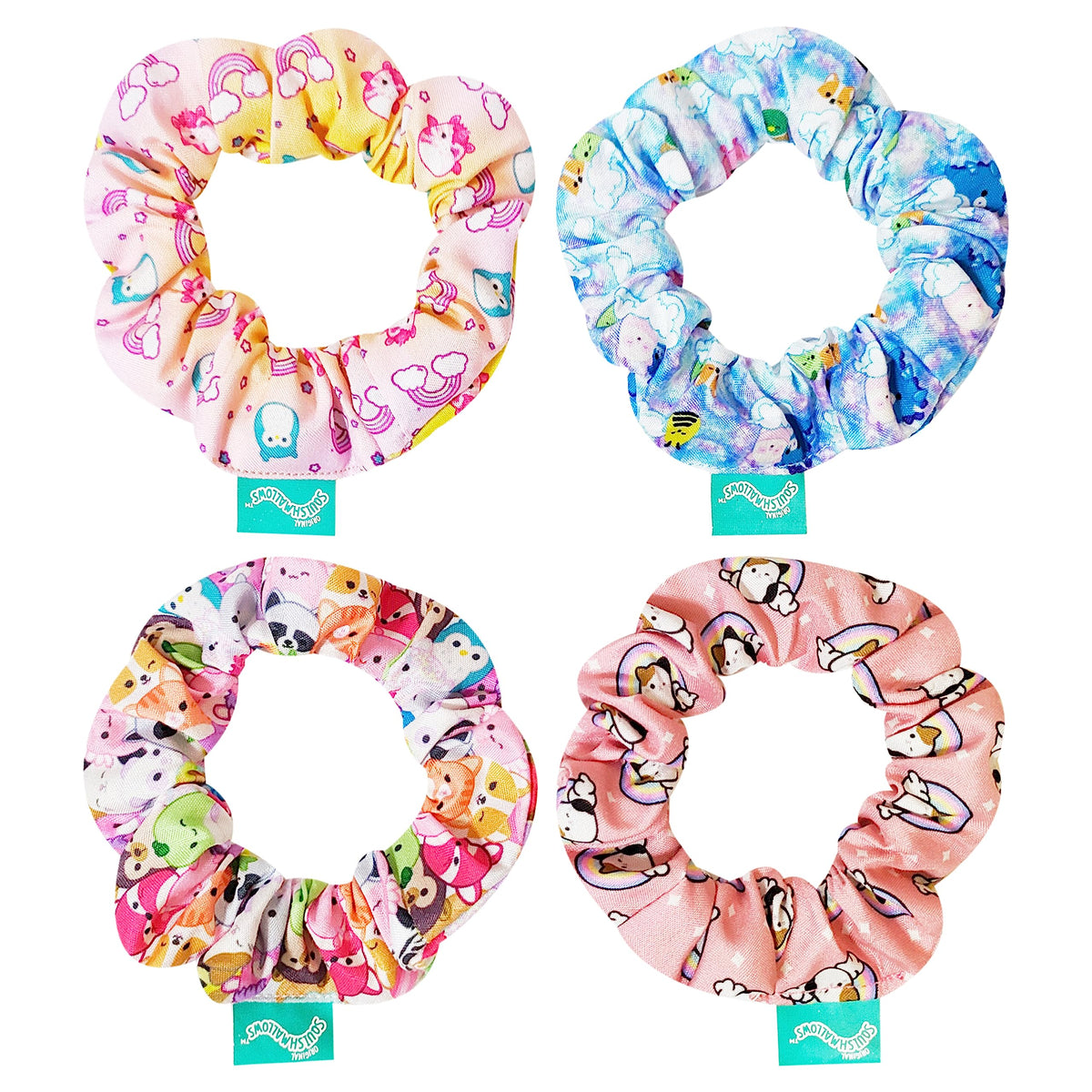 LUV HER Squishmallows scrunchies pack featuring four designs