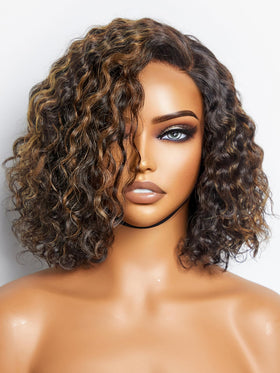 LUVME HAIR 10-inch curly glueless wig with blonde highlights front view