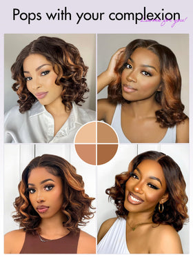 LUVME HAIR 10-inch Ombre Brown Bob Wig styled