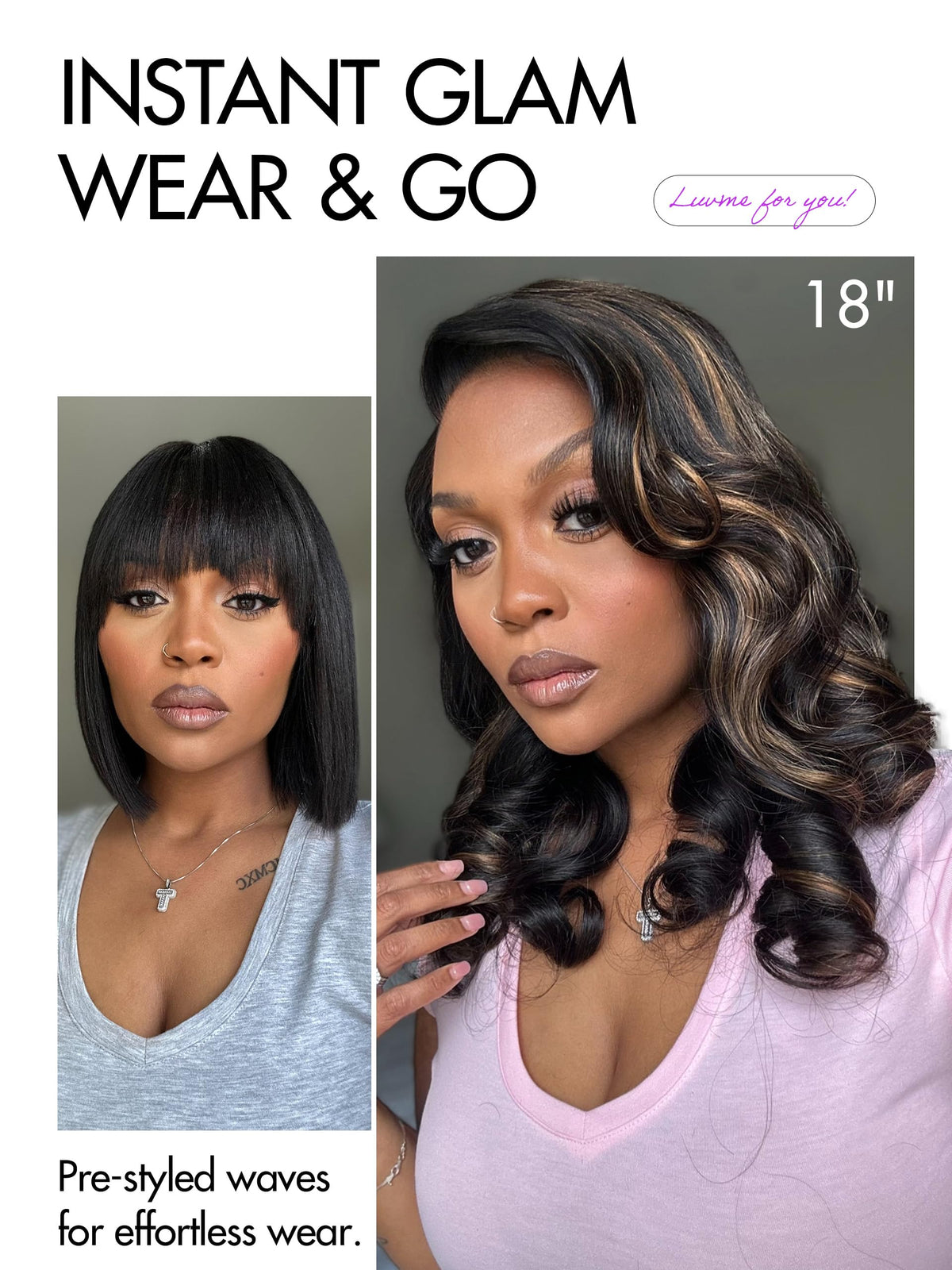 LUVME HAIR 100% Human Hair Wig Loose Wave back view