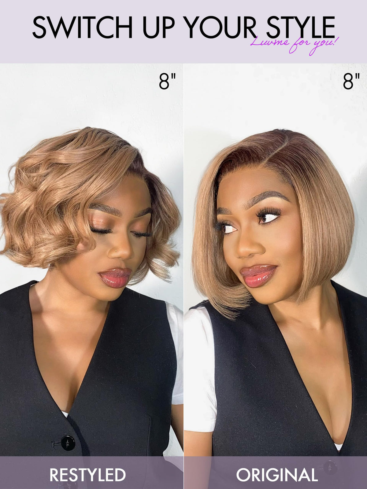 LUVME HAIR 12 Inch Ash Blonde Blunt Cut Bob Wig packaging