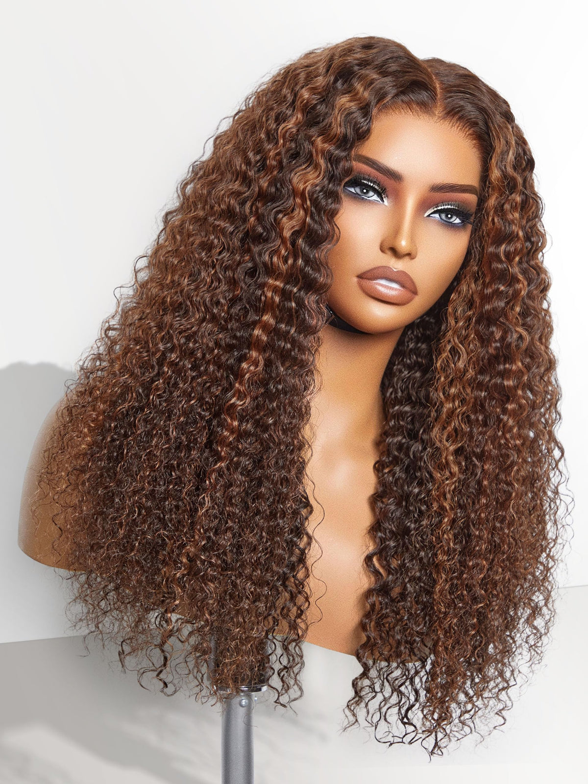 LUVME HAIR 14 Inch Deep Wave Wig front view in medium copper brown