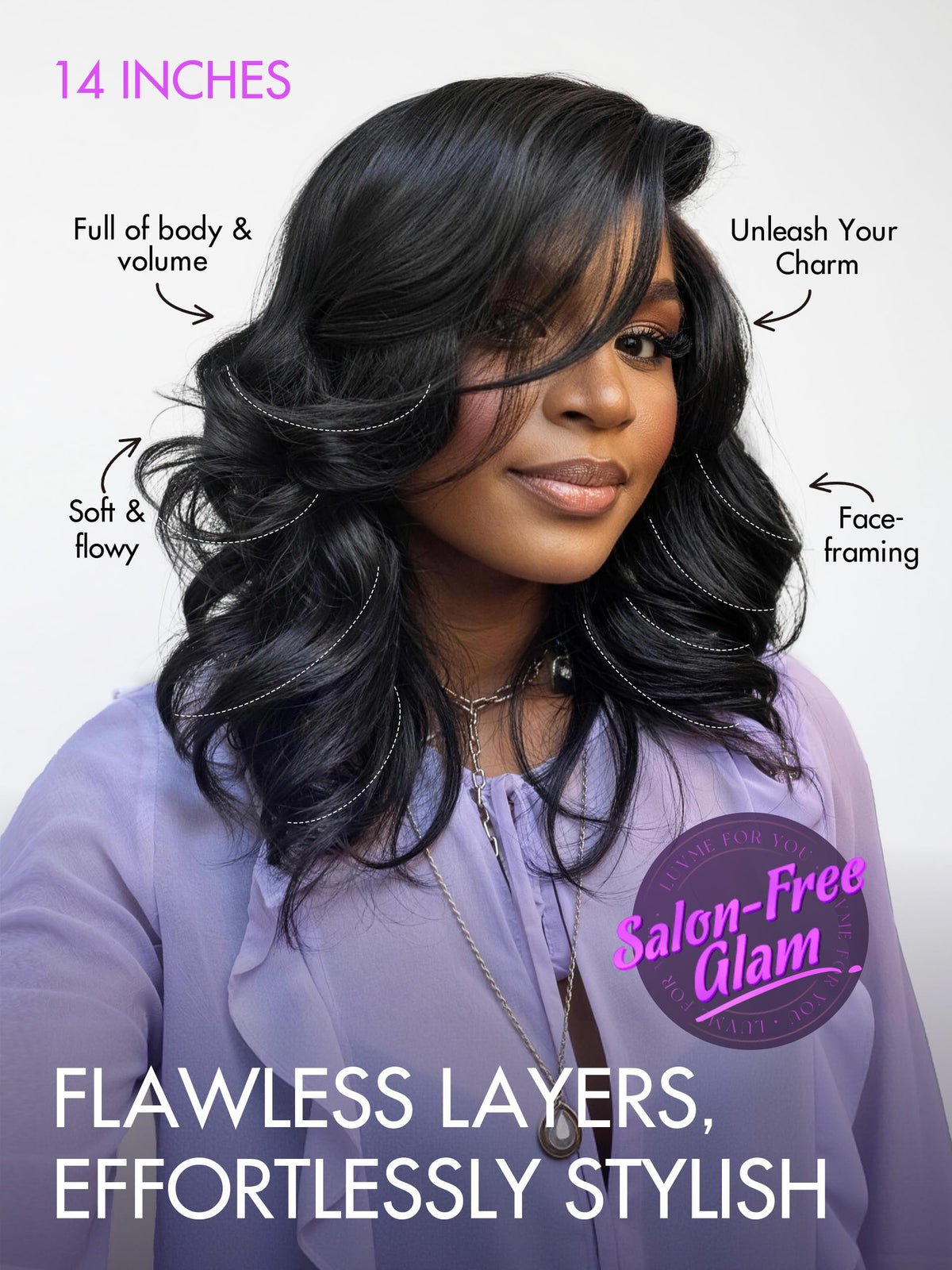 LUVME HAIR 14 Inch Wavy Bob Wig back view with glueless HD lace