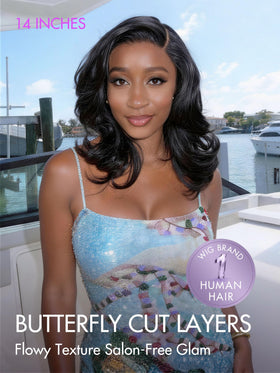 LUVME HAIR 14 Inch Wavy Bob Wig side view showcasing body wave