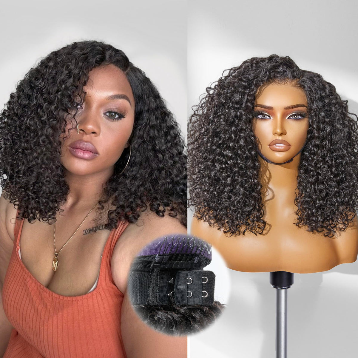 LUVME HAIR 16" Curly Deep Wave Wig front view with HD lace