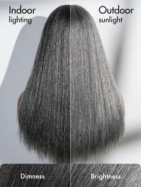 LUVME HAIR 16 Inch Grey Salt & Pepper Wig close-up of lace front